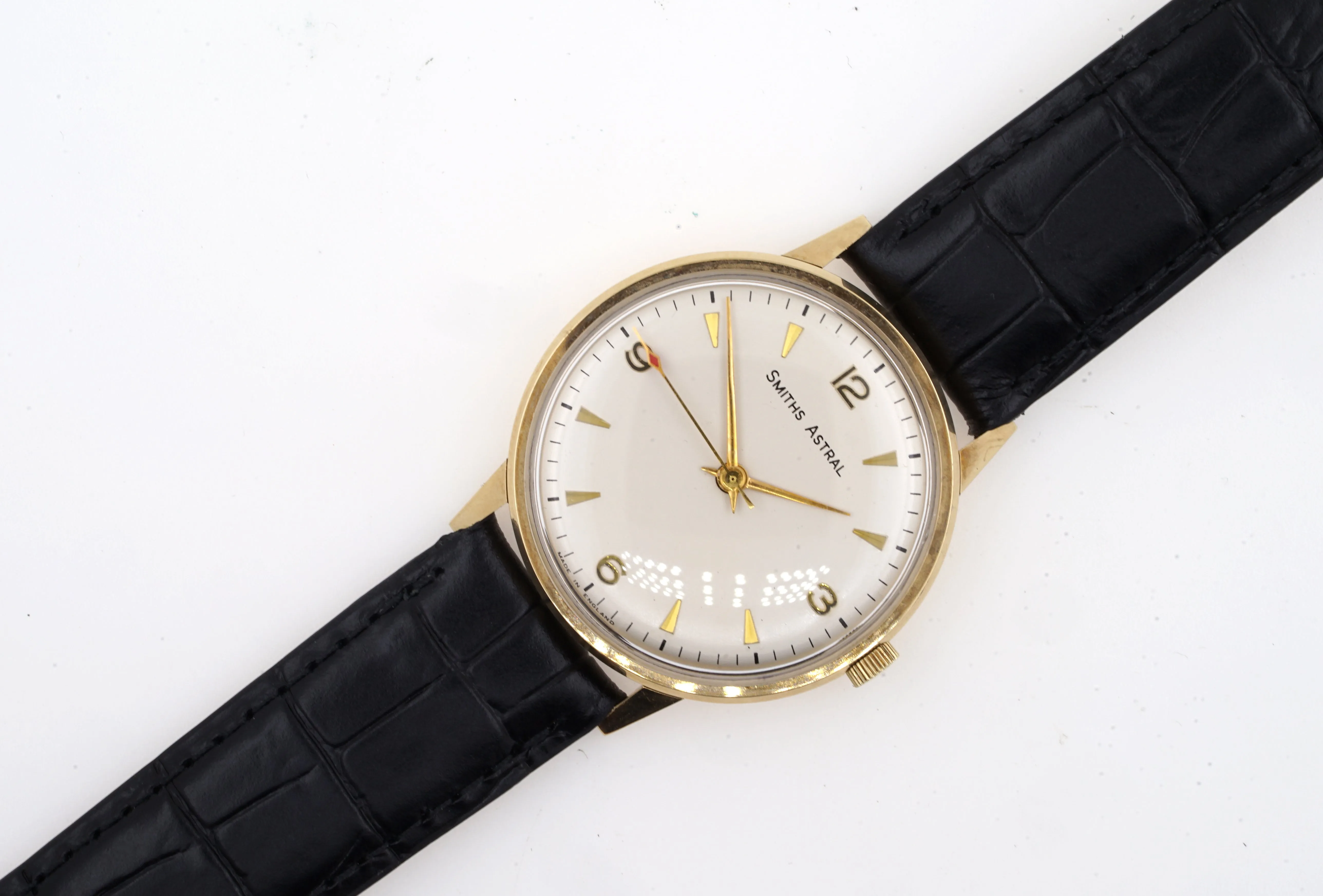 ASTRAL SMITHS MADE IN ENGLAND SOLID 9CT GOLD VINTAGE GENTS WRISTWATCH BRITISH RAIL WITH BOX