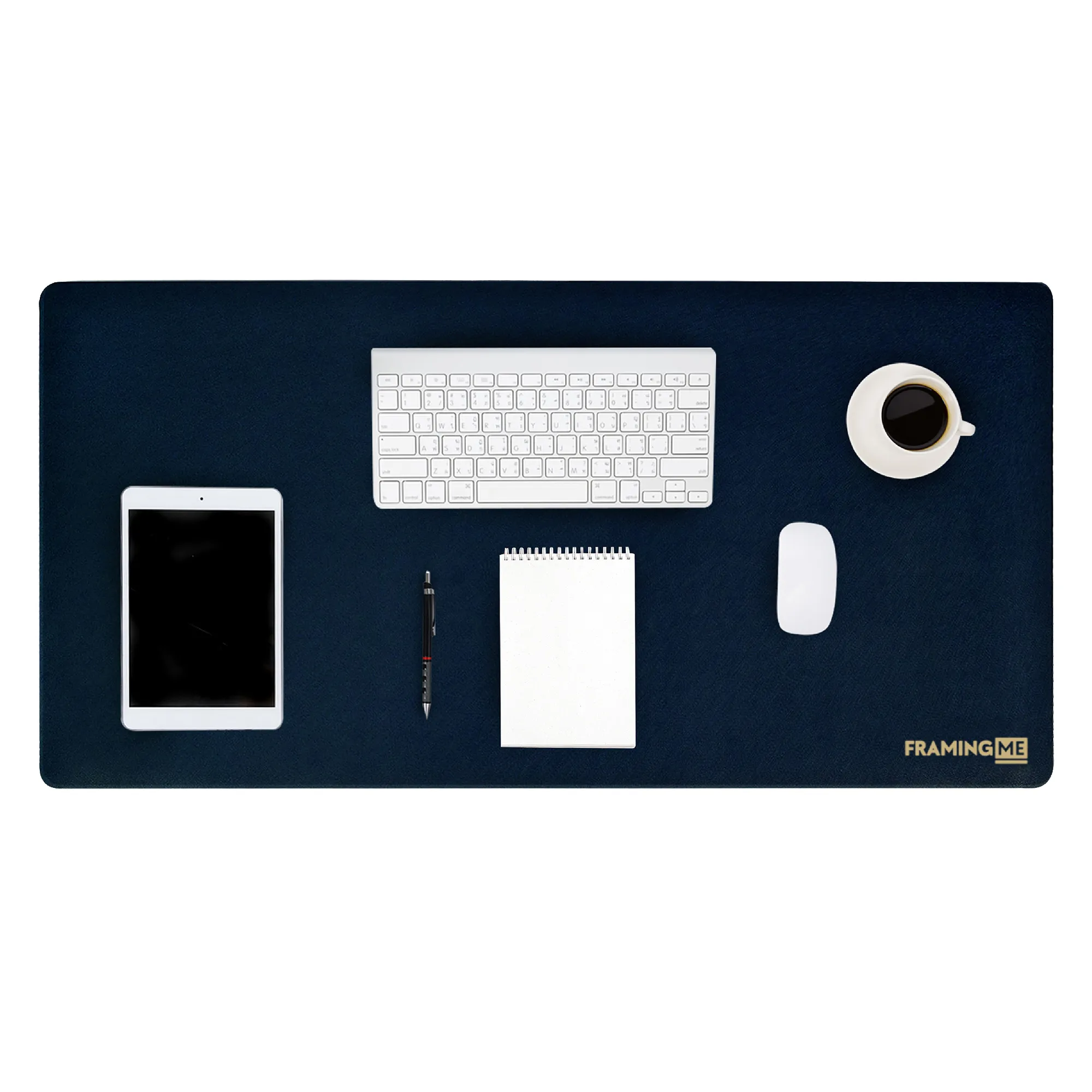 FRAMING ME - PREMIUM LEATHER DESK MAT MIDNIGHT BLUE & MUSTARD