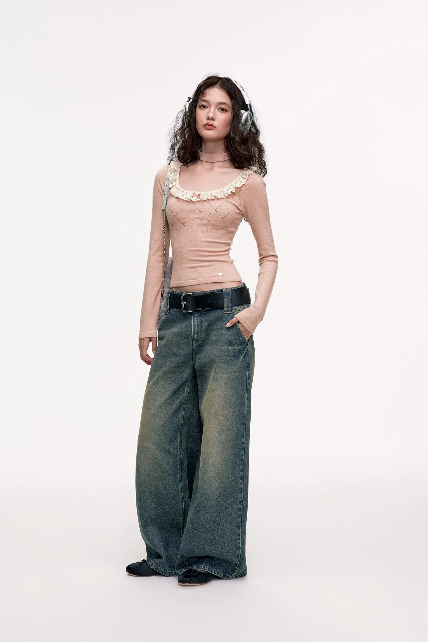 Paneled Lace Knitted Sweater