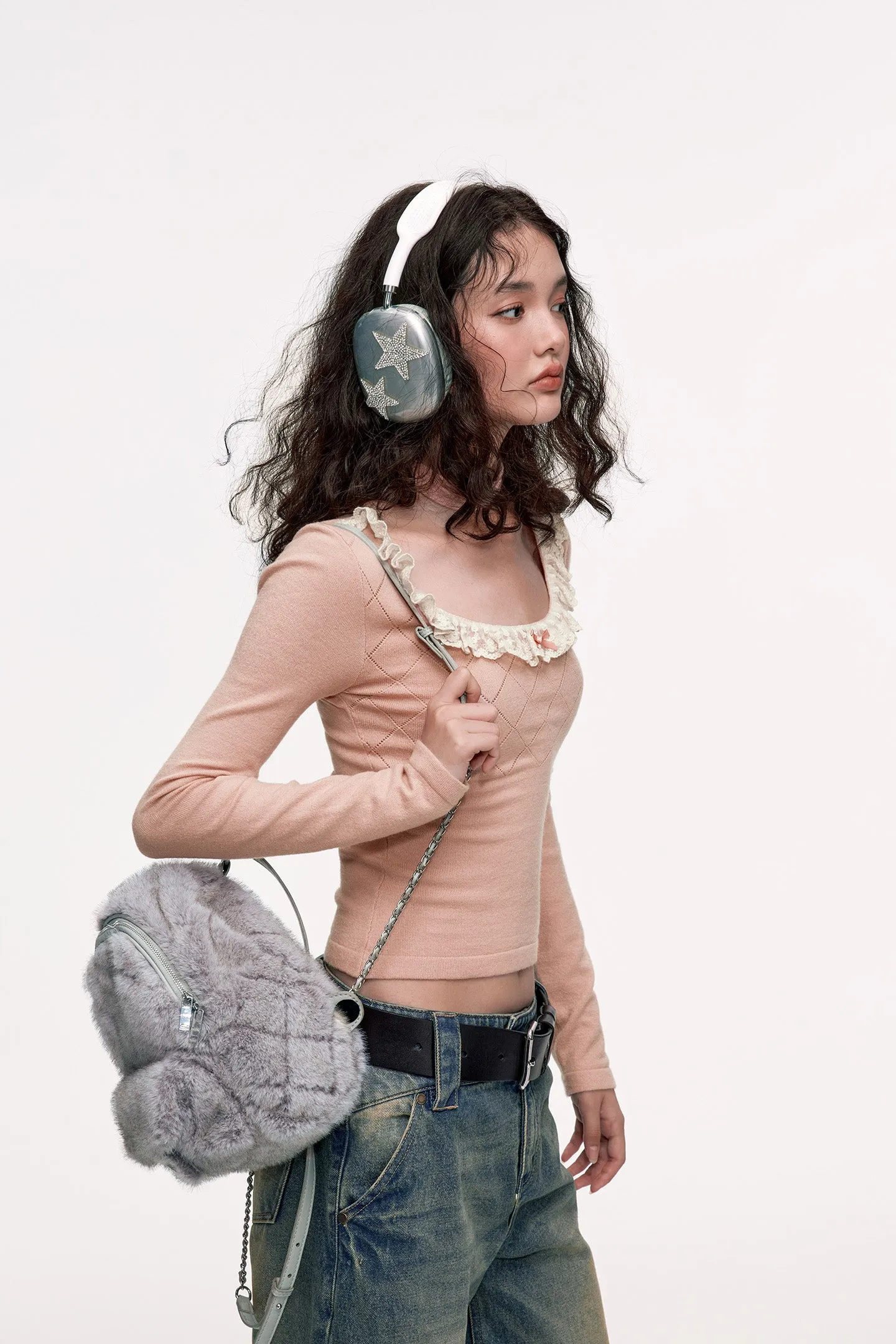Paneled Lace Knitted Sweater
