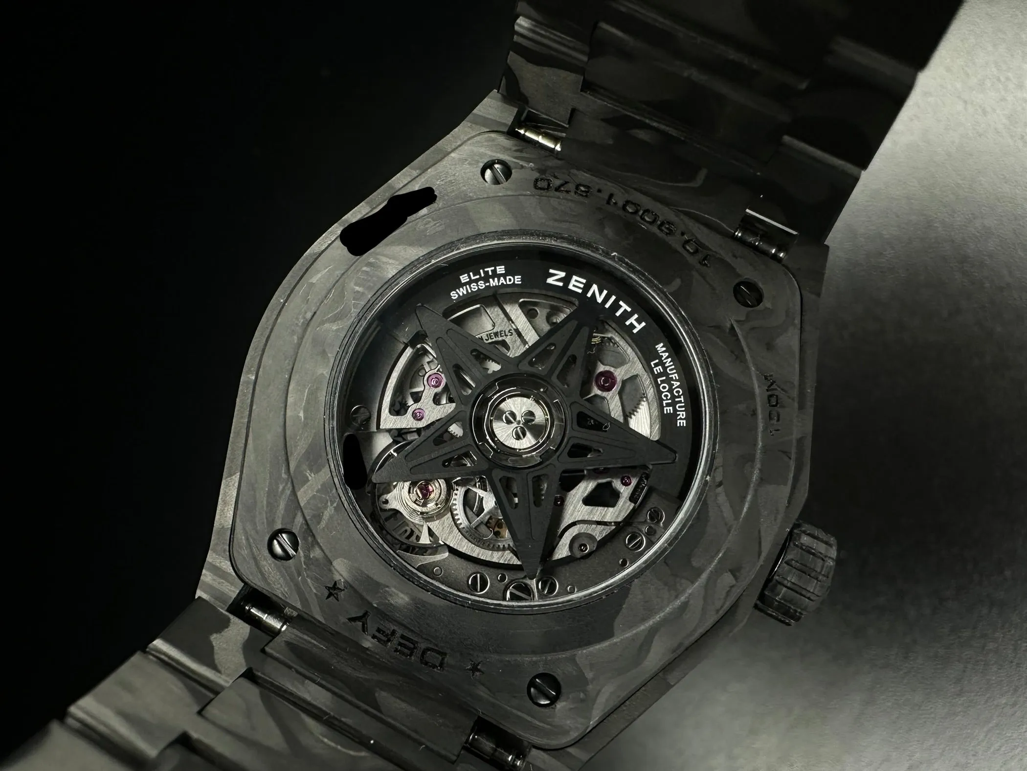 Zenith Defy Classic Automatic Skeleton Dial Watch with Carbon Fiber Design – Luxury Timepiece